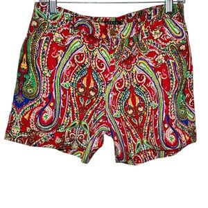 Lauren Ralph Lauren Red Paisley Print‎ Shorts Size 6 5 inch Inseam Beach Resort